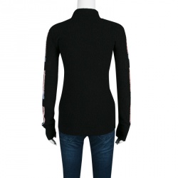 Peter Pilotto Black Textured Multicolor Track Pattern Turtleneck Sweater S