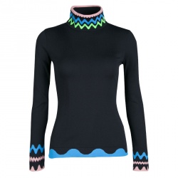 Pre Owned Peter Pilotto Black Knit High Neck Squiggle Print Long Sleeve Top S