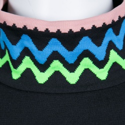 Pre Owned Peter Pilotto Black Knit High Neck Squiggle Print Long Sleeve Top S