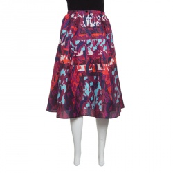 Peter Pilotto Multicolor Textured Water Orchid Print Emma Midi Skirt M