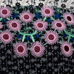 Pre Owned Peter Pilotto Black Floral Print Lace Paneled Ruffled Silk Georgette Dress S