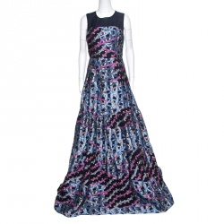 Peter Pilotto Multicolor Embossed Metallic Circuit Wave Jacquard Sleeveless Gown M