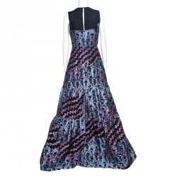 Peter Pilotto Multicolor Embossed Metallic Circuit Wave Jacquard Sleeveless Gown M