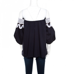 Pre Owned Peter Pilotto Navy Blue Cotton Lace Trim Off Shoulder Pallas Top M