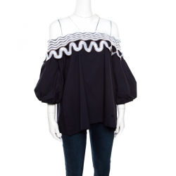 Pre Owned Peter Pilotto Navy Blue Cotton Lace Trim Off Shoulder Pallas Top M