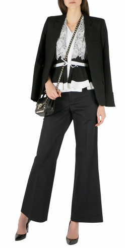 Peter Pilotto Monochrome Cotton Poplin and Lace Cate Peplum Top S