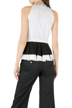 Peter Pilotto Monochrome Cotton Poplin and Lace Cate Peplum Top S
