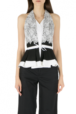 Peter Pilotto Monochrome Cotton Poplin and Lace Cate Peplum Top S