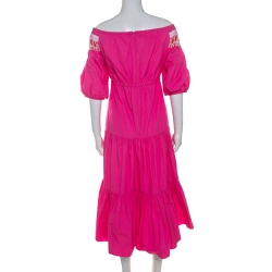 Pre Owned Peter Pilotto Pink Cotton Embroidery Detail Off-Shoulder Pallas Dress L