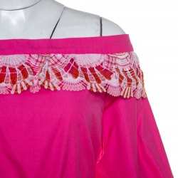 Pre Owned Peter Pilotto Pink Cotton Embroidery Detail Off-Shoulder Pallas Dress L