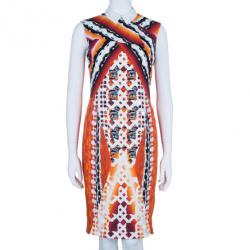 Pre Owned Peter Pilotto X Print Collar Fitted Dress M