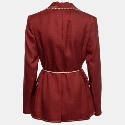 Pre Owned Peter Pilotto Burgundy Canvas Trim Detail Rope-Tie Blazer L