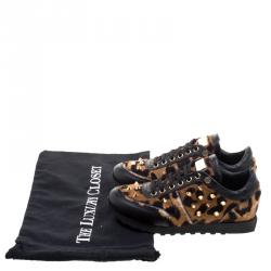 Pre Owned Philipp Plein Limited Edition Leopard Print Calf Hair and Leather Spike Embellished Sneakers Size 36