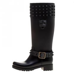 Pre Owned Philipp Plein Black Rubber Kingdom Studded Rain Boots Size 38