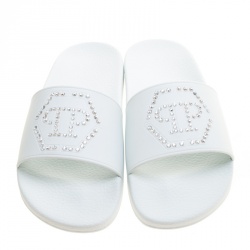 Pre Owned Philipp Plein White Croisette Gummy Pool Flat Slides Size 40