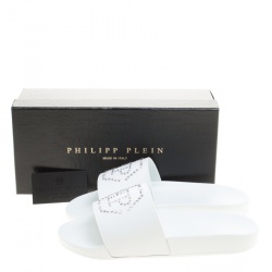 Pre Owned Philipp Plein White Croisette Gummy Pool Flat Slides Size 40