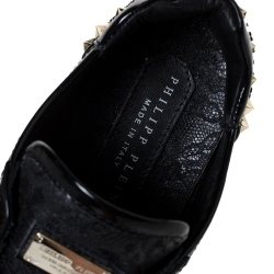 Pre Owned Philipp Plein Black Lace And Patent "Got You" Low Top Sneakers Size 40