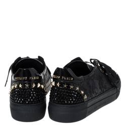 Pre Owned Philipp Plein Black Lace And Patent "Got You" Low Top Sneakers Size 40