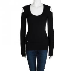 Philipp Plein Black Merino Wool Knit Cold Shoulder Detail Sweater M