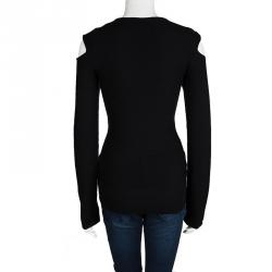 Philipp Plein Black Merino Wool Knit Cold Shoulder Detail Sweater M