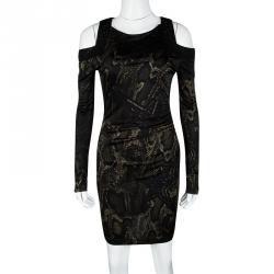 Pre Owned Philipp Plein Couture Limited Edition Snake Skin Print Ruched Cold Shoulder Dress M