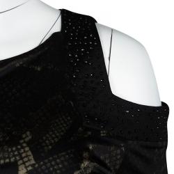 Pre Owned Philipp Plein Couture Limited Edition Snake Skin Print Ruched Cold Shoulder Dress M