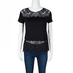 Philipp Plein Couture Black Jersey and Scalloped Lace Sheer Back Detail Top XS