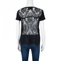 Philipp Plein Couture Black Jersey and Scalloped Lace Sheer Back Detail Top XS