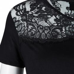 Philipp Plein Couture Black Jersey and Scalloped Lace Sheer Back Detail Top XS