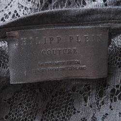 Philipp Plein Couture Black Jersey and Scalloped Lace Sheer Back Detail Top XS