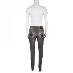 Philipp Plein Grey Shadow Faded Effect Strawberry Cheesecake Slim Fit Jeans M