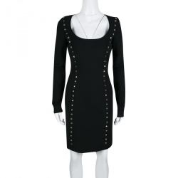 Pre Owned Philipp Plein Couture Black Studded Long Sleeve Bodycon Majesty Dress L