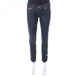 Limited Edition Indigo Denim Rockstud Embellished Fitted Jeans