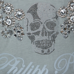 Philipp Plein Grey Cotton Crystal Skull Embellished Sleeveless Tank Top XS 