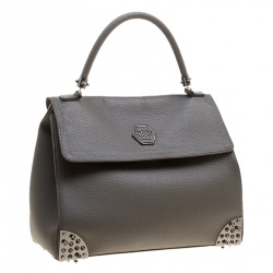 Pre Owned Philipp Plein Grey Leather Pretender Satchel