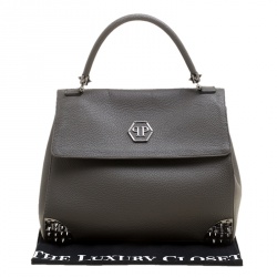 Pre Owned Philipp Plein Grey Leather Pretender Satchel