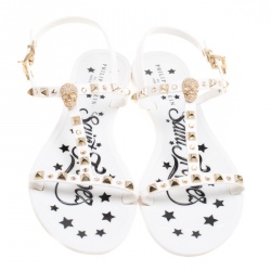 Pre Owned Philipp Plein White Jelly Crystal Skull Embellished T Strap Sandals Size 39
