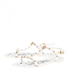 Pre Owned Philipp Plein White Jelly Crystal Skull Embellished T Strap Sandals Size 39