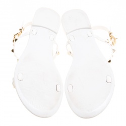 Pre Owned Philipp Plein White Jelly Crystal Skull Embellished T Strap Sandals Size 39