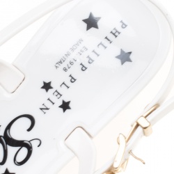 Pre Owned Philipp Plein White Jelly Crystal Skull Embellished T Strap Sandals Size 39