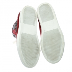 Pre Owned Philip Plein Maroon Sude and Leather Embellished Skull High Top Sneakers Size 38