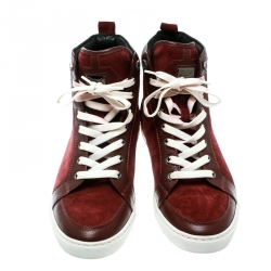 Pre Owned Philip Plein Maroon Sude and Leather Embellished Skull High Top Sneakers Size 38