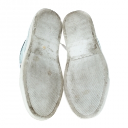 Pre Owned Philipp Plein Blue Denim Skull Cap Toe Lace Up Low Top Sneakers Size 37.5