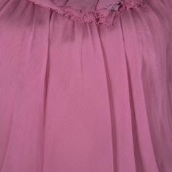 Philosophy di Alberta Ferretti Pink Silk Frayed Neck Detail Long Sleeve Dress S