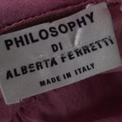 Philosophy di Alberta Ferretti Pink Silk Frayed Neck Detail Long Sleeve Dress S