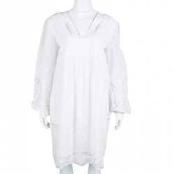 Philosophy di Alberta Ferretti White Eyelet Embroidered Cotton Long Sleeve Dress M
