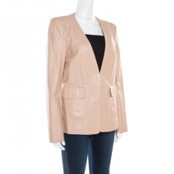 Pre Owned Philosophy Beige Leather Structured Power Shoulder Serafini Blazer M