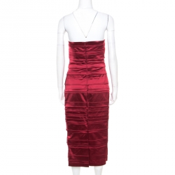 Philosophy di Alberta Ferretti Red Satin Pleated Strapless Dress M