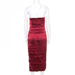 Pre Owned Philosophy di Alberta Ferretti Red Satin Pleated Strapless Dress M