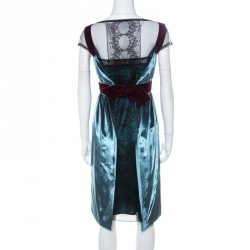 Philosophy di Alberta Ferretti Teal Blue Velvet Lace Short  Dress S